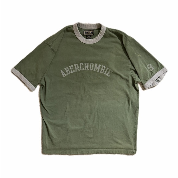 Vintage Abercrombie & Fitch Green Men's Spell-out Ringer Shirt — Size Large - Picture 2 of 8